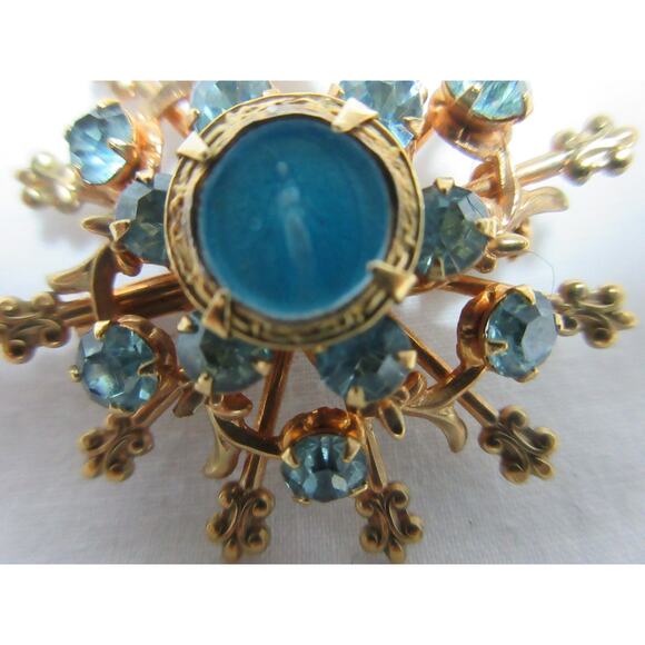 Blessed Mother Pin Brooch Miraculous Medal Enamel Stones Vintage Religious Pin - Picture 2 of 4